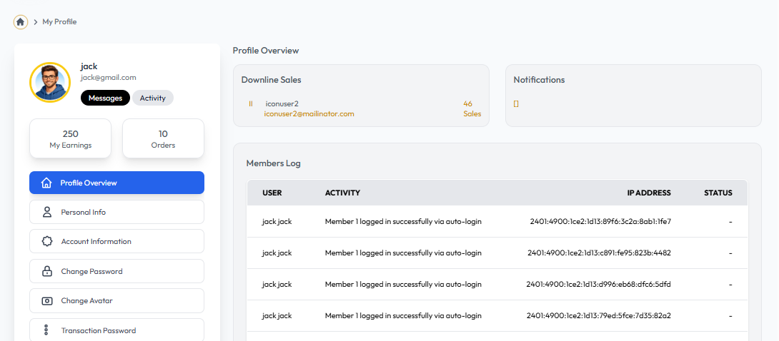 Profile Dropdown